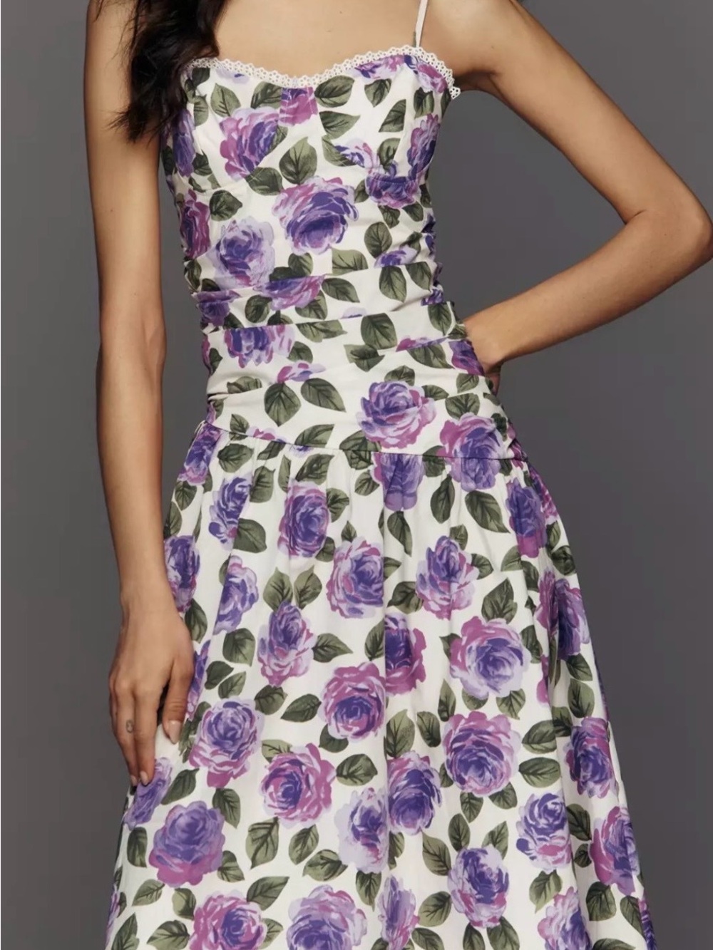 Maeve Spaghetti-Strap Midi Dress purple floral